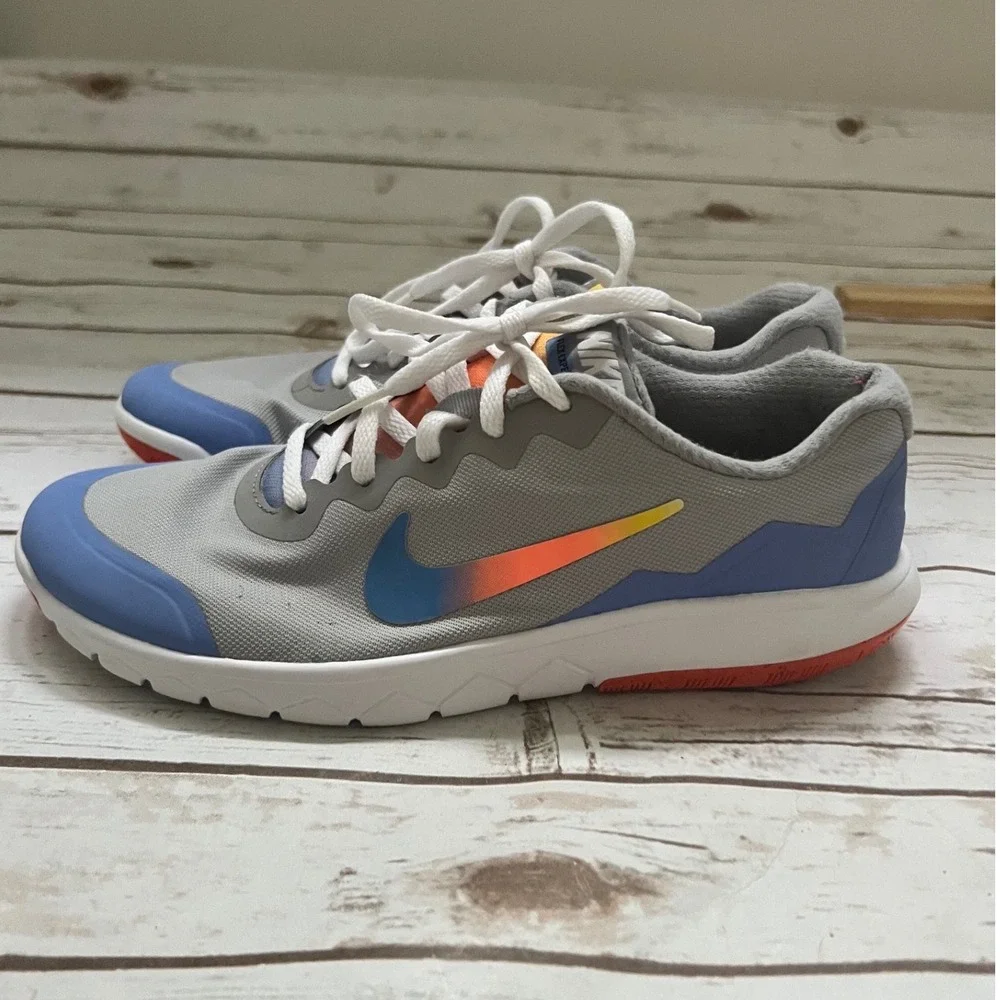 Nike Flex Experience 4 Wolf Grey Blue Orange Running Shoes 749822-048 6.5Y/W8